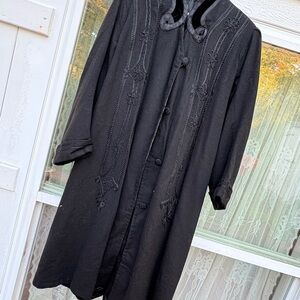 Antique Edwardian era black wool embroidered coat